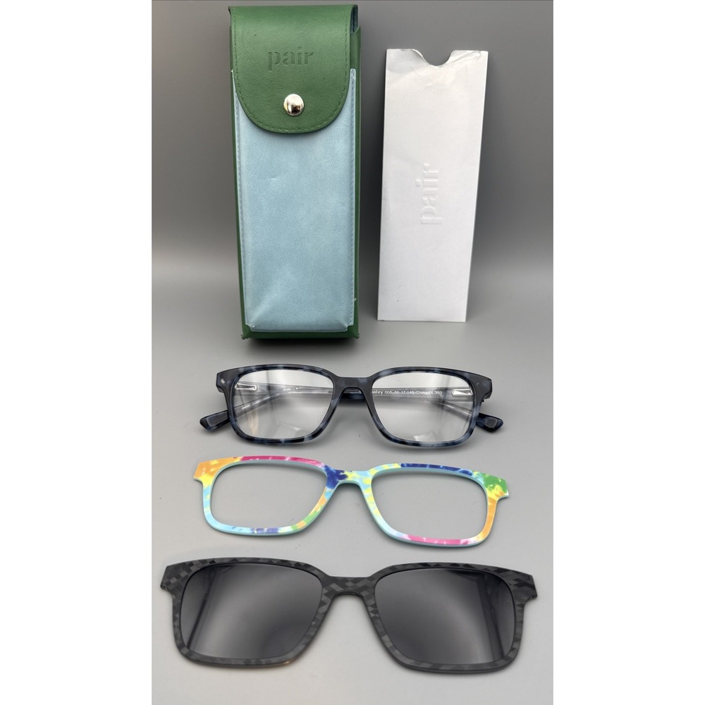 PAIR The Finley 005-50-17-140 Blue Tort Eyeglasses Frames w/ 2 toppers & Case